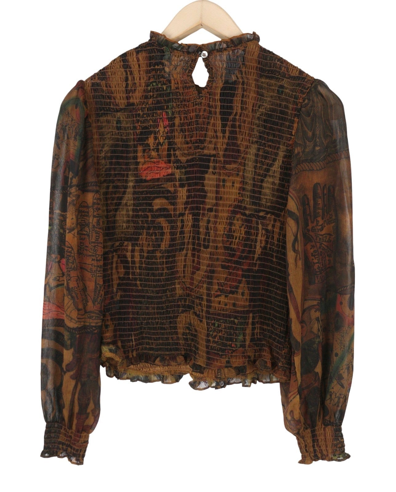Desigual Blus Hisopo Women Blousebrown Honeycomb Printed Ruffled Collar