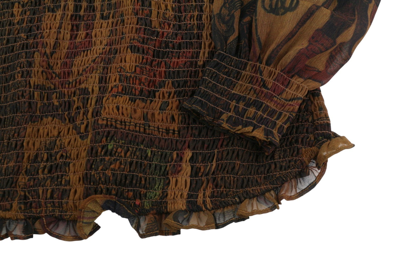 Desigual Blus Hisopo Women Blousebrown Honeycomb Printed Ruffled Collar