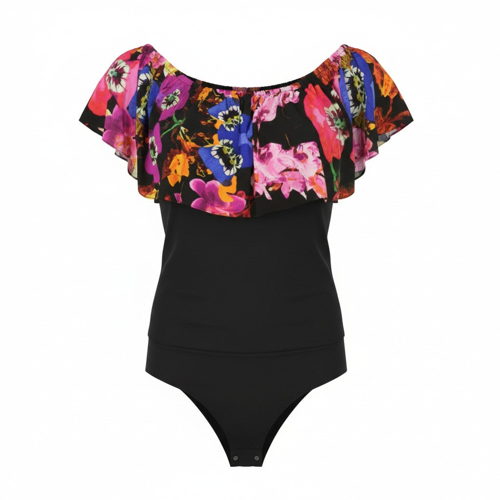 Desigual Body Flower Dámské Body Black Slim Fit Volný střih