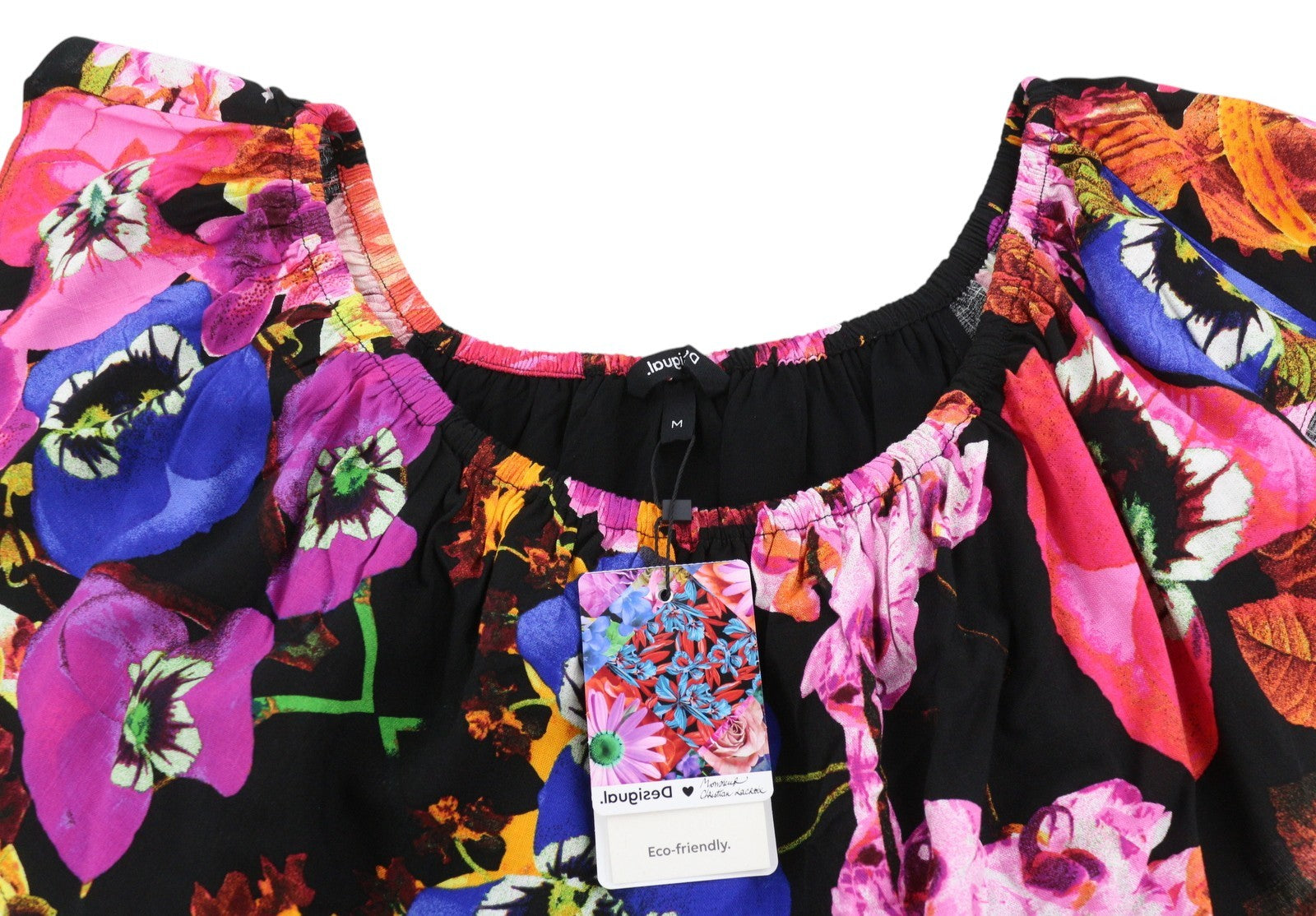 Desigual Body Flower Damesbodysuit Zwart Slim Fit Off-shoulder ruches