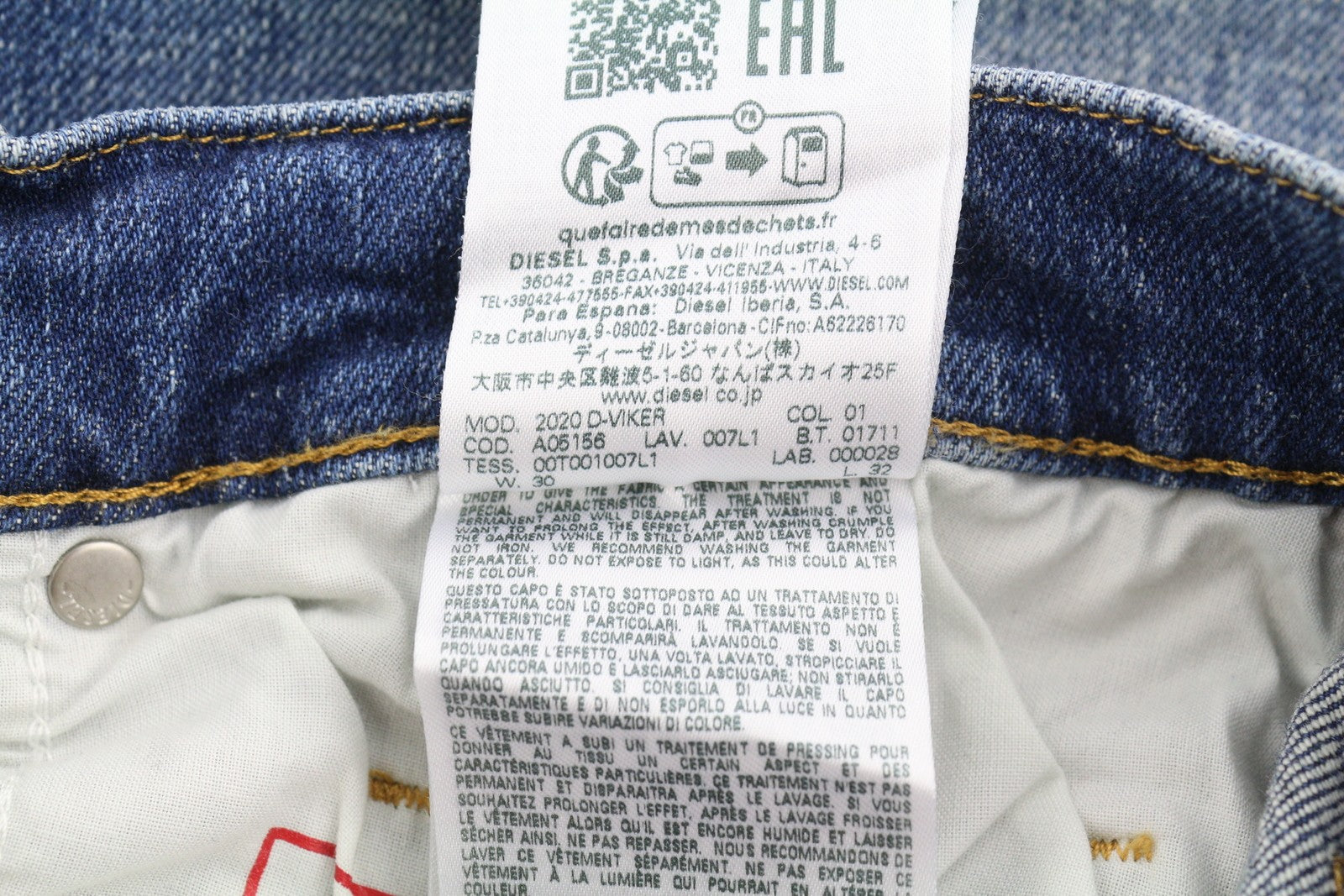 Diesel 2020 D-viker 007l1 Men Jeansregular Fit Straight Leg Rrp352