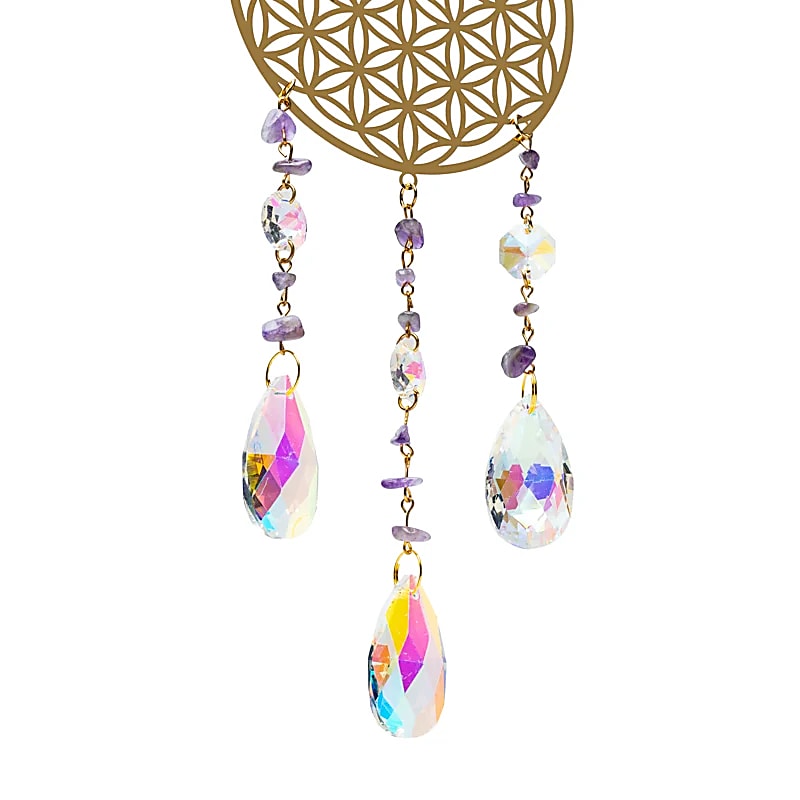 Suncatcher With Flower Of Life And Amethyst - 38-39cm Set Of 2 Pcs
