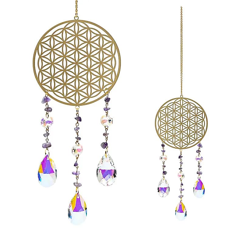 Suncatcher With Flower Of Life And Amethyst - 38-39cm Set Of 2 Pcs