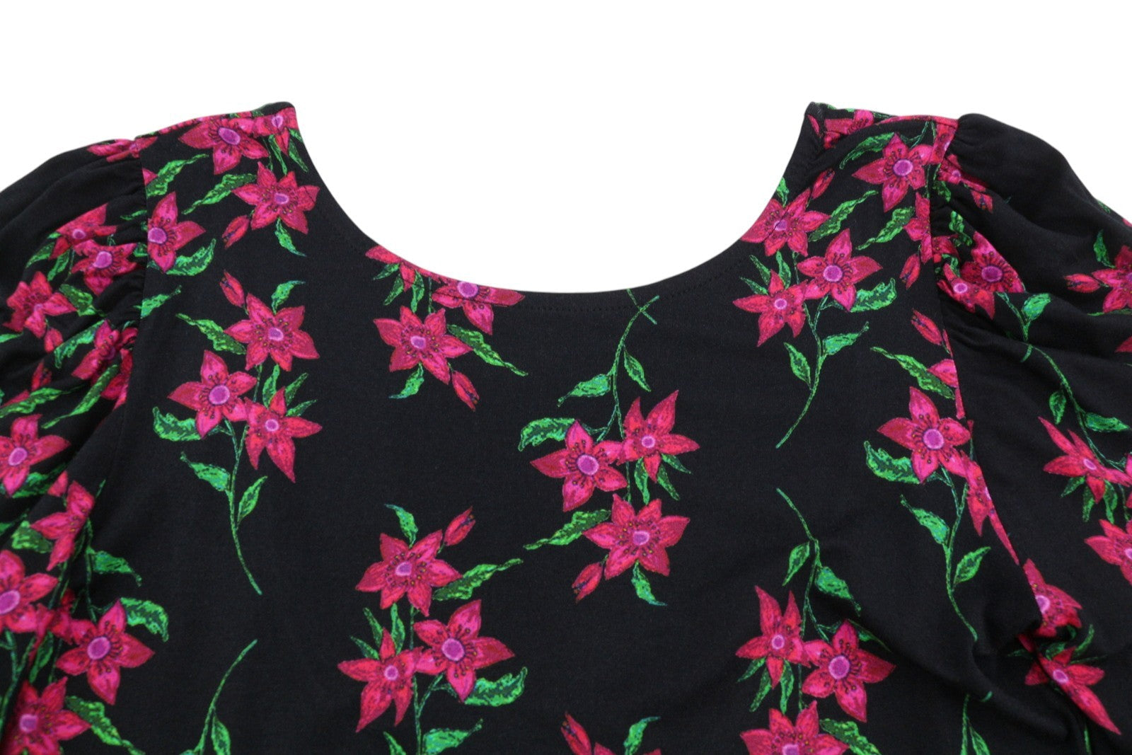 Desigual Ts Kim Camicetta da donna nera con stampa floreale, apertura sul retro, manica lunga