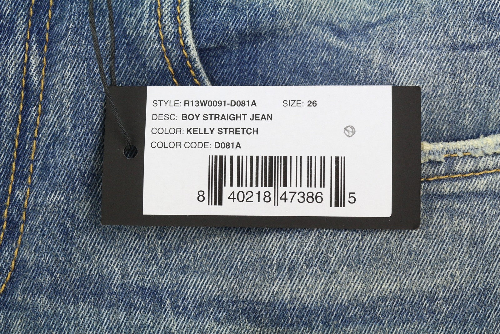 R13 Boy Straight Women Jeans 26 Kelly Stretch Cropped Faded Whiskers Blue Ps26