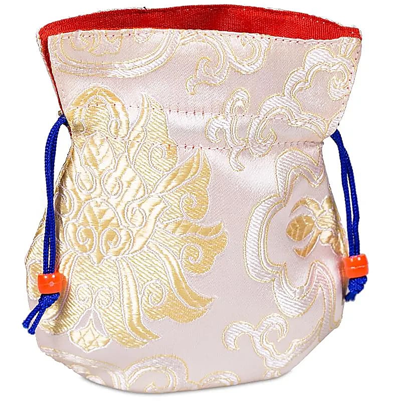 Brocade Bag White With Red Lining --package Of 5 Pcs - 10x14 Cm