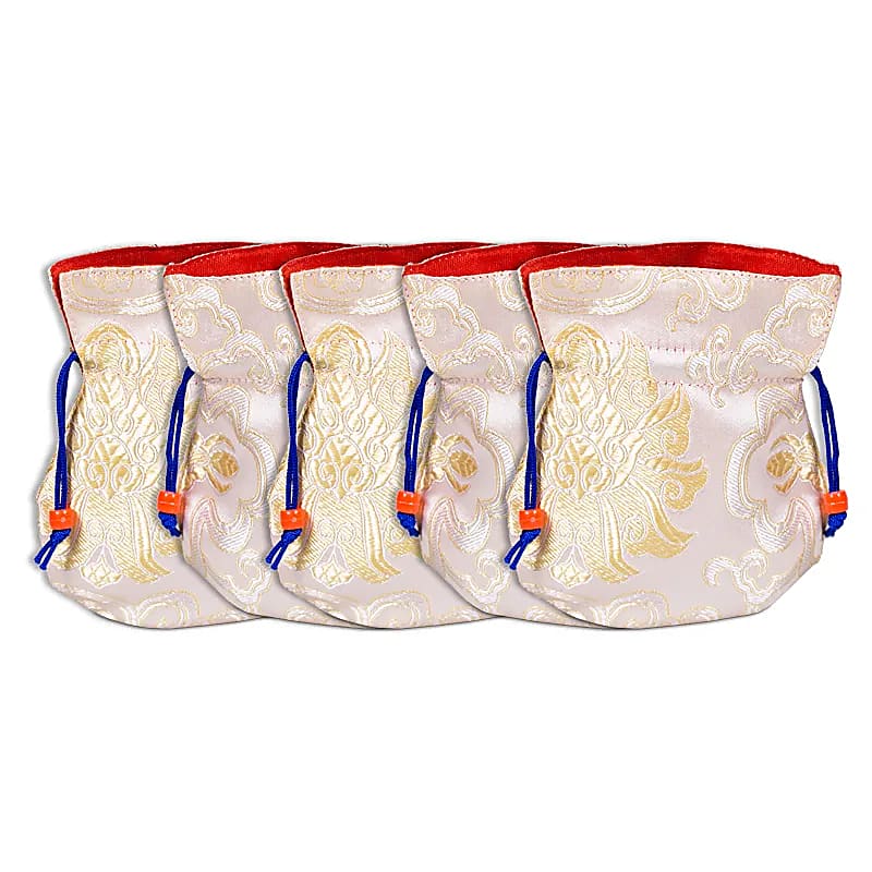 Brocade Bag White With Red Lining --package Of 5 Pcs - 10x14 Cm
