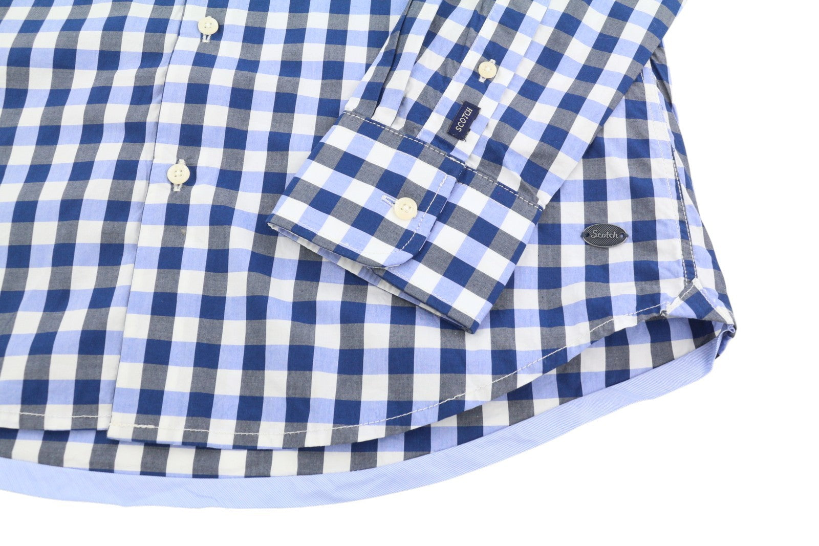 Camicia da uomo Scotch & Soda blu a quadri con collo alla francese e abbottonatura a maniche lunghe