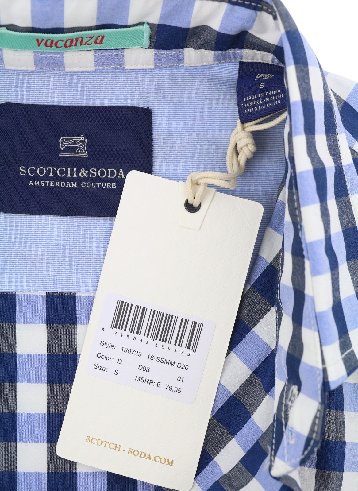 Camicia da uomo Scotch & Soda blu a quadri con collo alla francese e abbottonatura a maniche lunghe