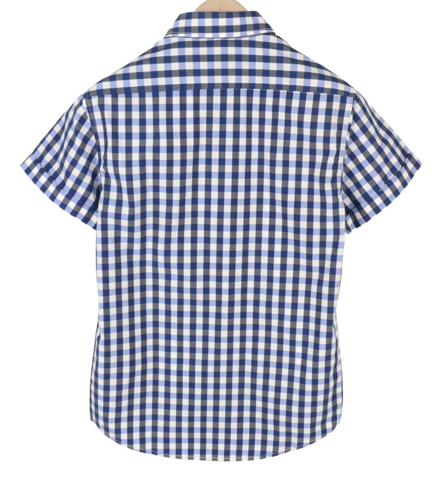Camicia da uomo Scotch & Soda blu a quadri con collo alla francese e abbottonatura manica corta