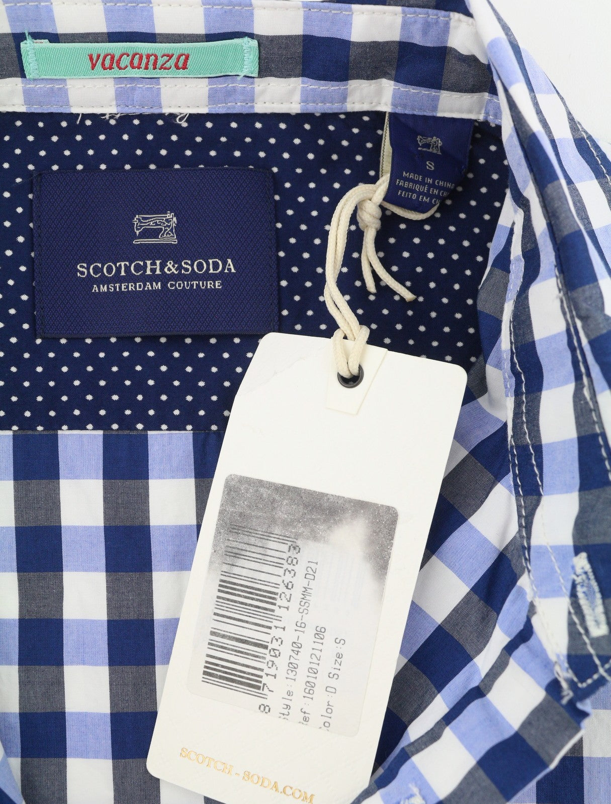 Camicia da uomo Scotch & Soda blu a quadri con collo alla francese e abbottonatura manica corta