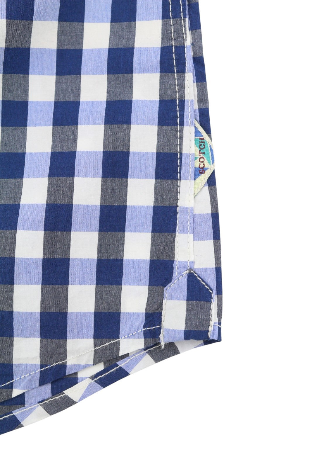 Camicia da uomo Scotch & Soda blu a quadri con collo alla francese e abbottonatura manica corta