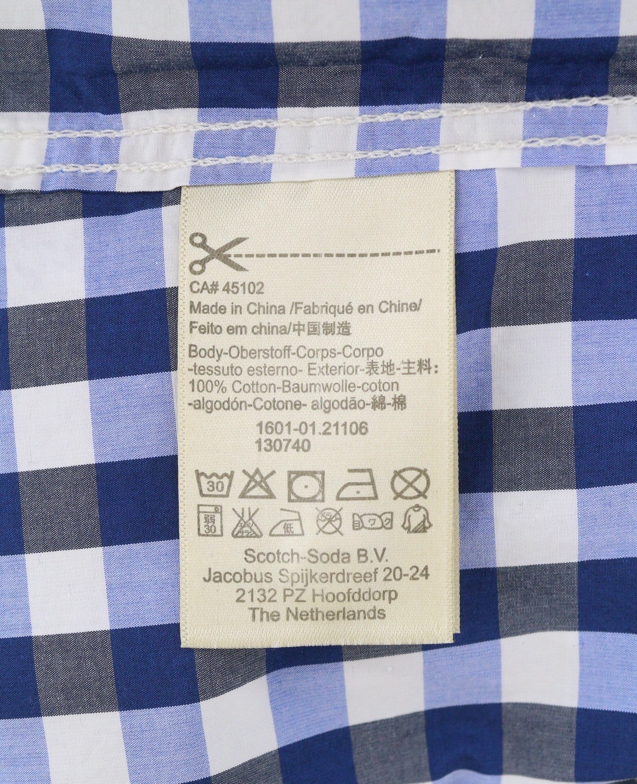 Camicia da uomo Scotch & Soda blu a quadri con collo alla francese e abbottonatura manica corta