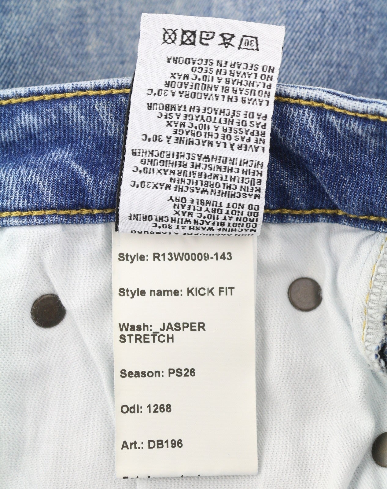 R13 Kick Fit Dame Jeans 27 Jasper Stretch Faded Whiskers Cropped Blue Ps26