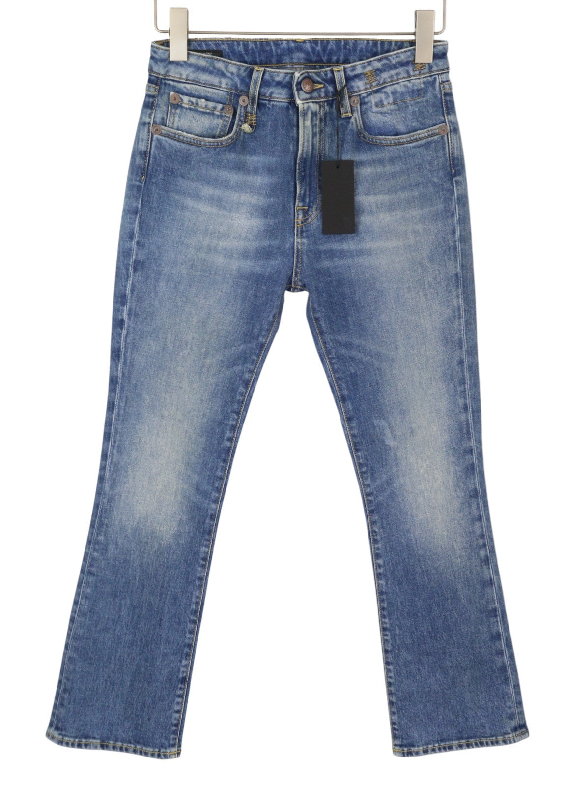 R13 Kick Fit Dame Jeans 27 Jasper Stretch Faded Whiskers Cropped Blue Ps26