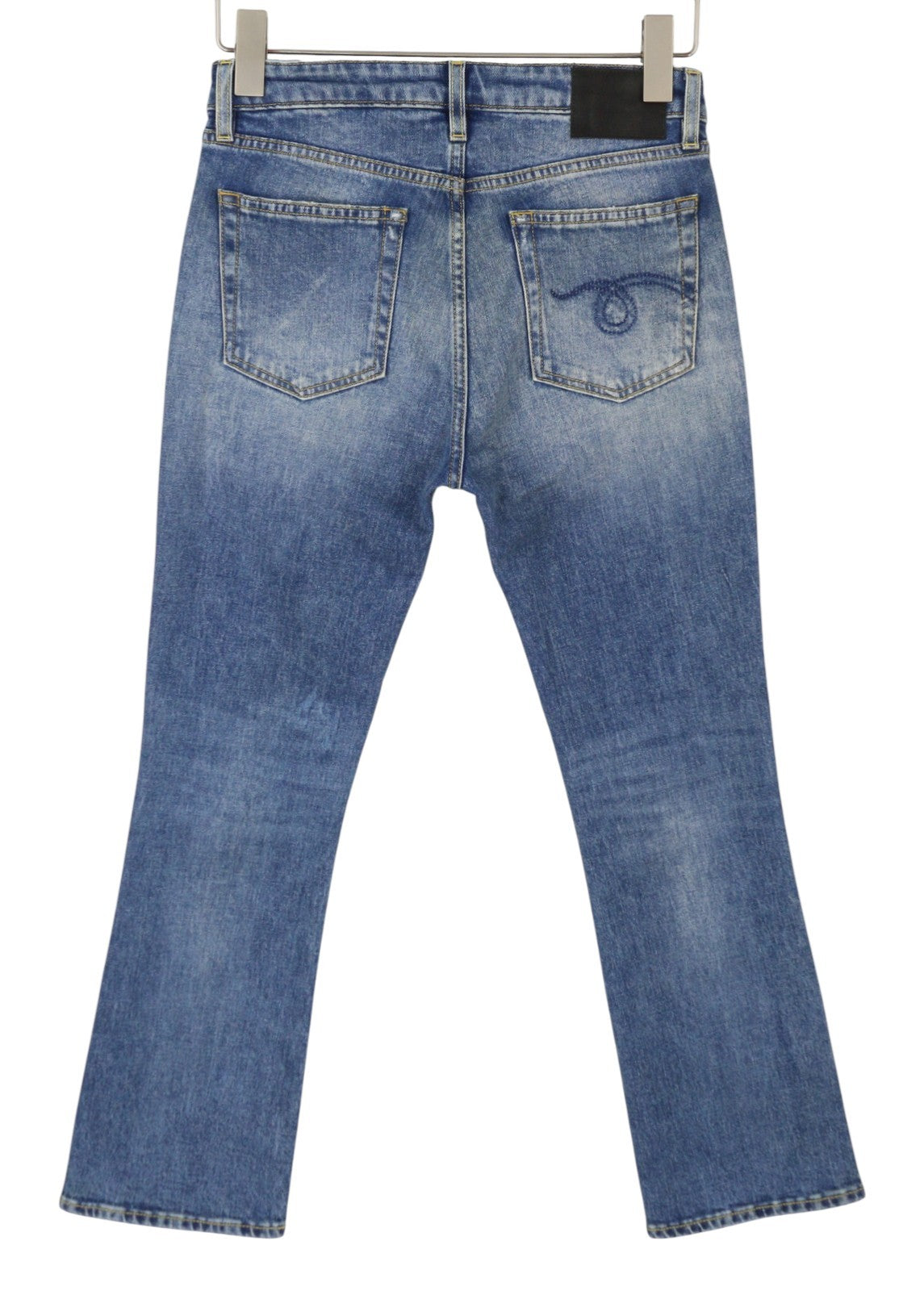 R13 Kick Fit Dame Jeans 27 Jasper Stretch Faded Whiskers Cropped Blue Ps26