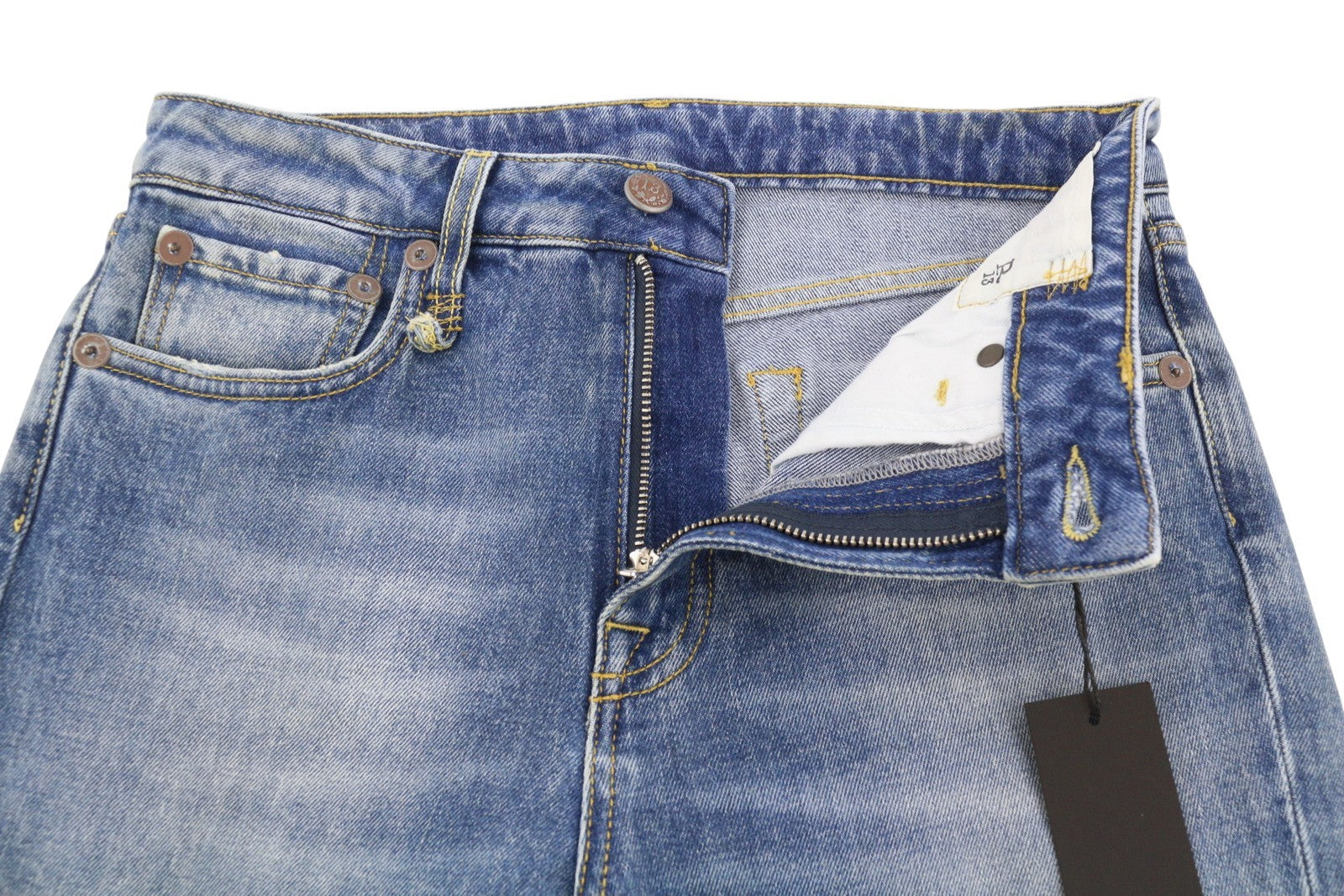 R13 Kick Fit Dame Jeans 27 Jasper Stretch Faded Whiskers Cropped Blue Ps26