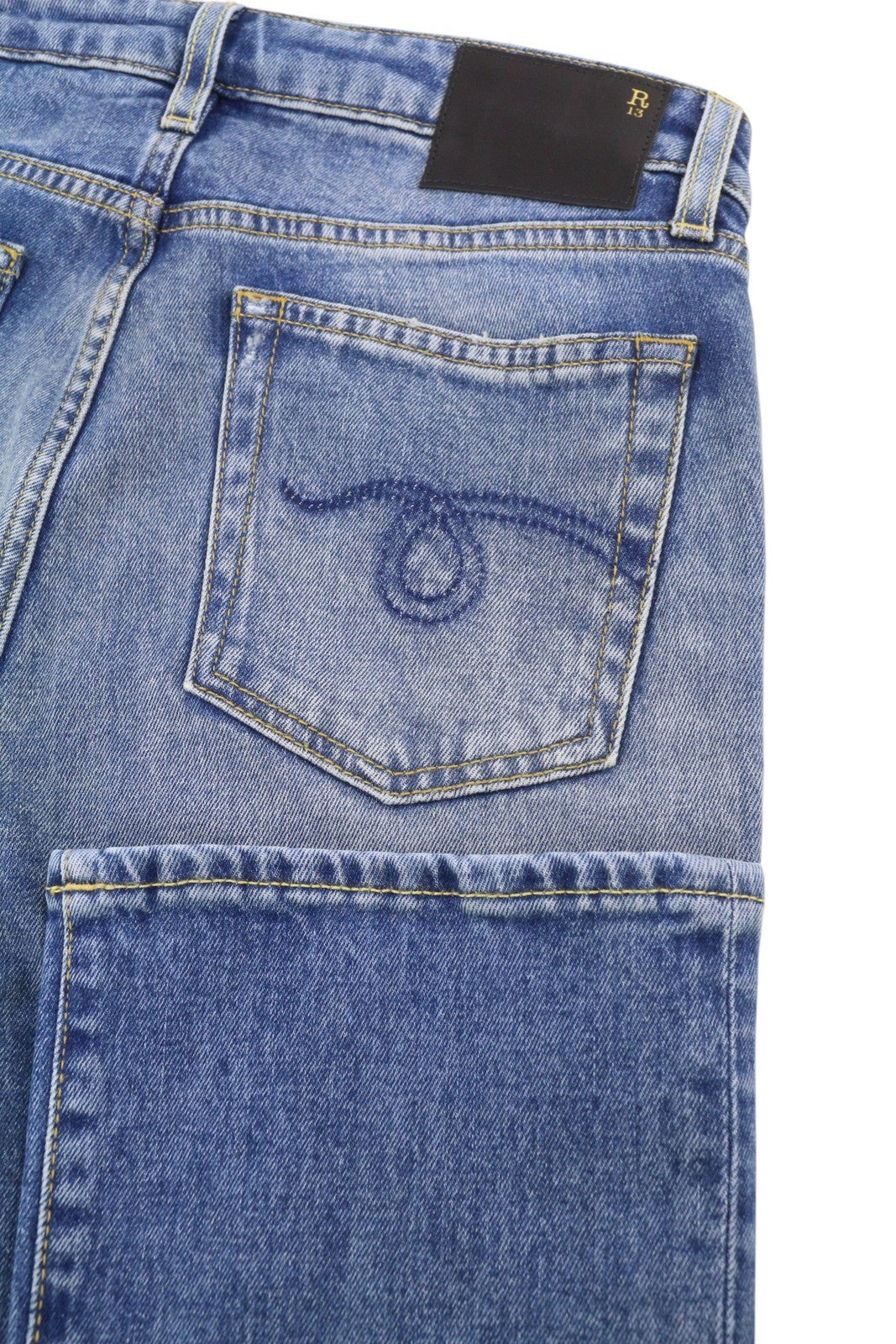 R13 Kick Fit Dame Jeans 27 Jasper Stretch Faded Whiskers Cropped Blue Ps26