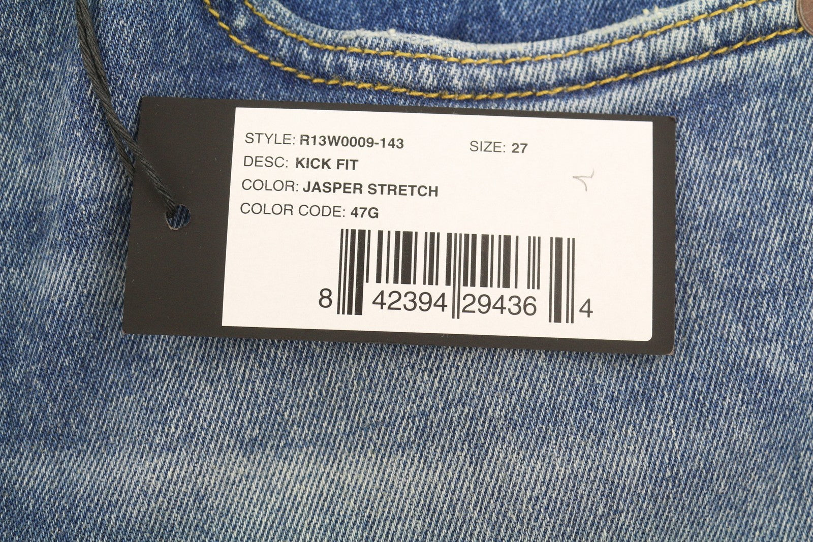 R13 Kick Fit Dame Jeans 27 Jasper Stretch Faded Whiskers Cropped Blue Ps26