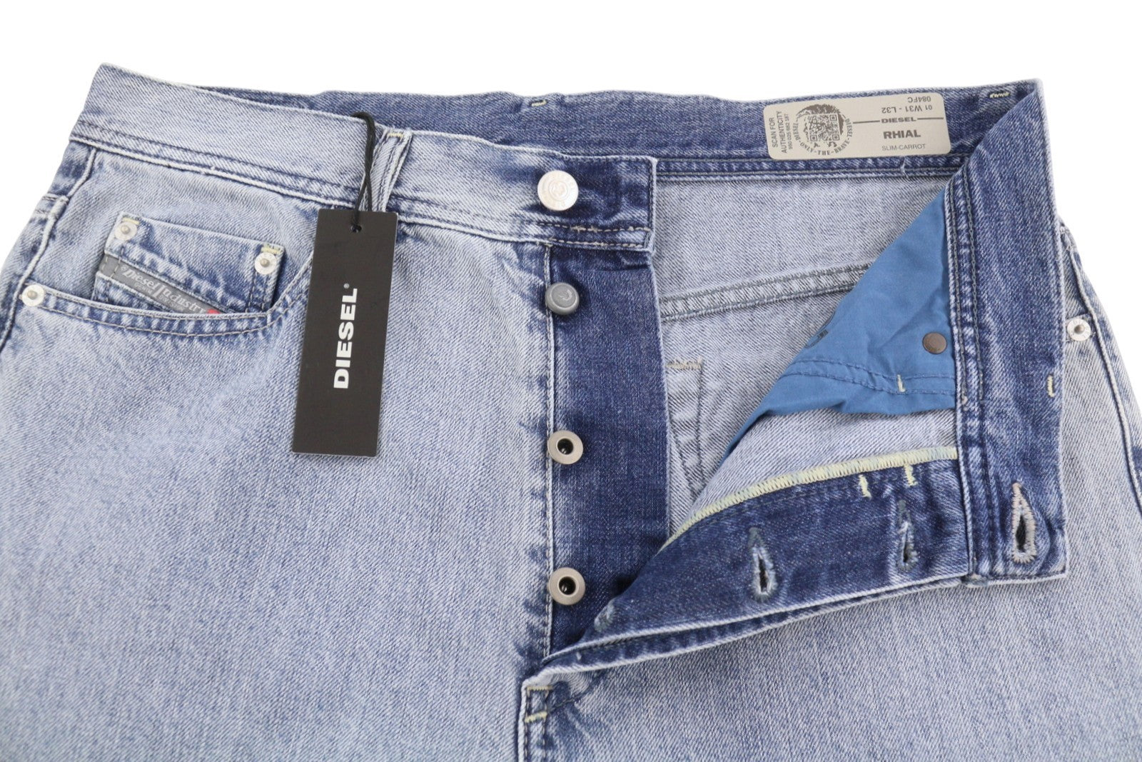 Diesel Rhial 084fc Men Jeansblue Faded Slim Carrot Fit Cropped Button