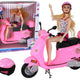 Set Of A Doll On A Pink Scooter With Movable Elements