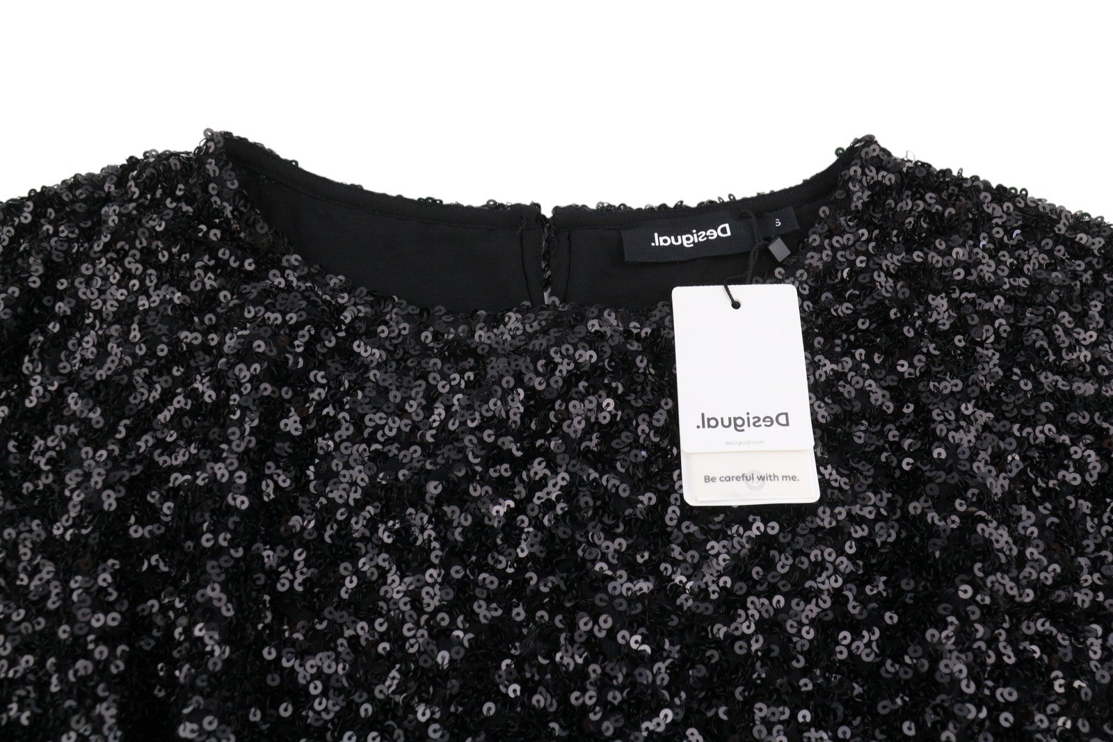 Desigual Saturno Women Dressblack Shiny Glitter Sequins A-line Mini
