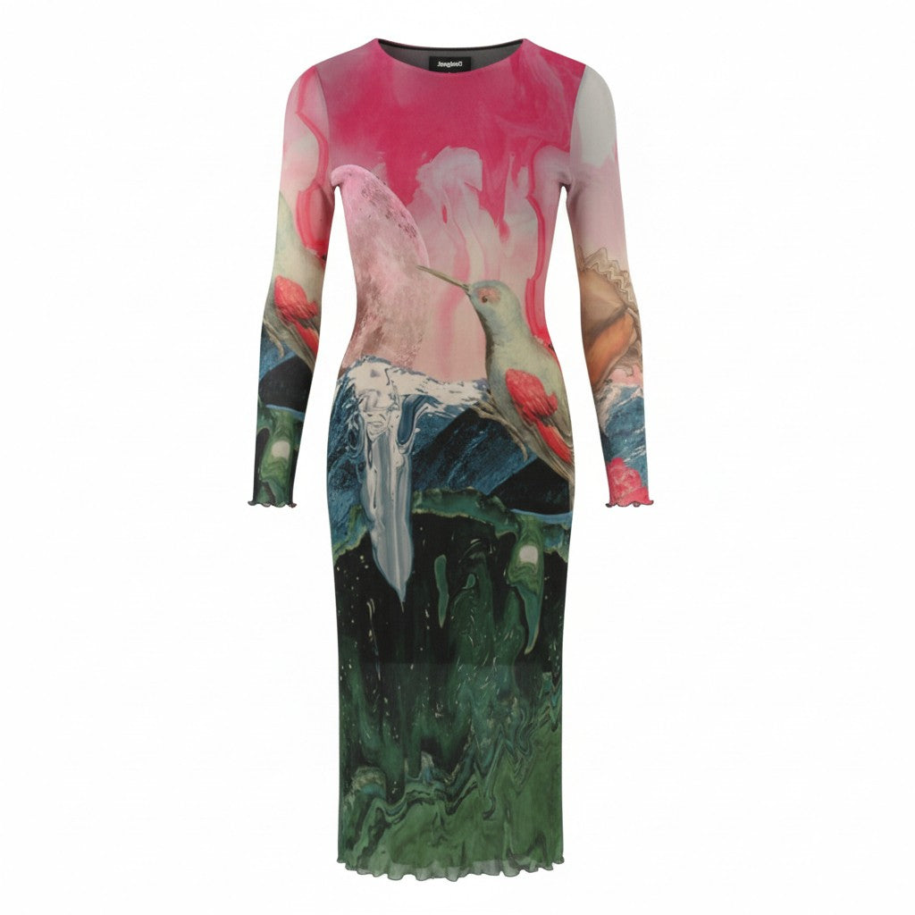 Desigual Skyline Women Dresscolourful Wide Cut-out Back Tulle Midi