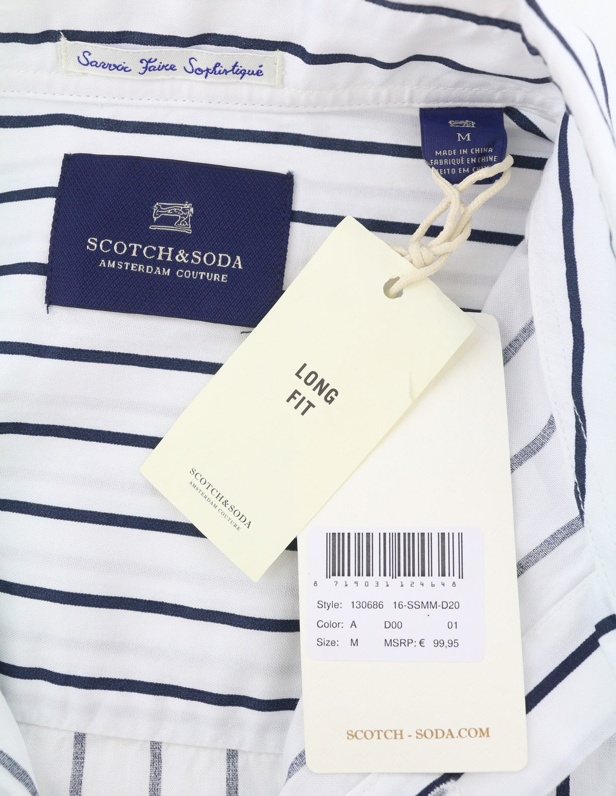 Scotch & Soda Chemise longue coupe oversize rayée boutonnée en coton blanc