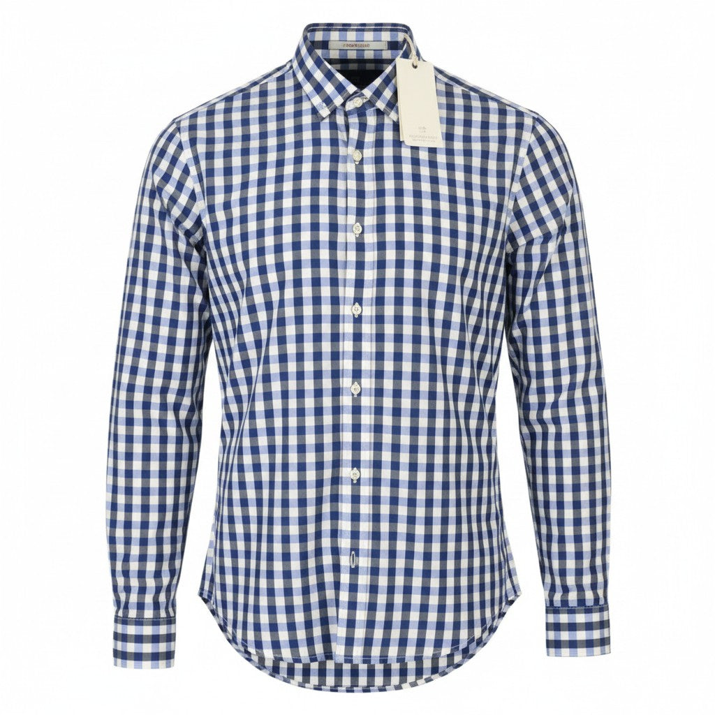 Scotch & Soda Mænd Shirtblue Ternet Cutaway Neck Button-up Langærmet