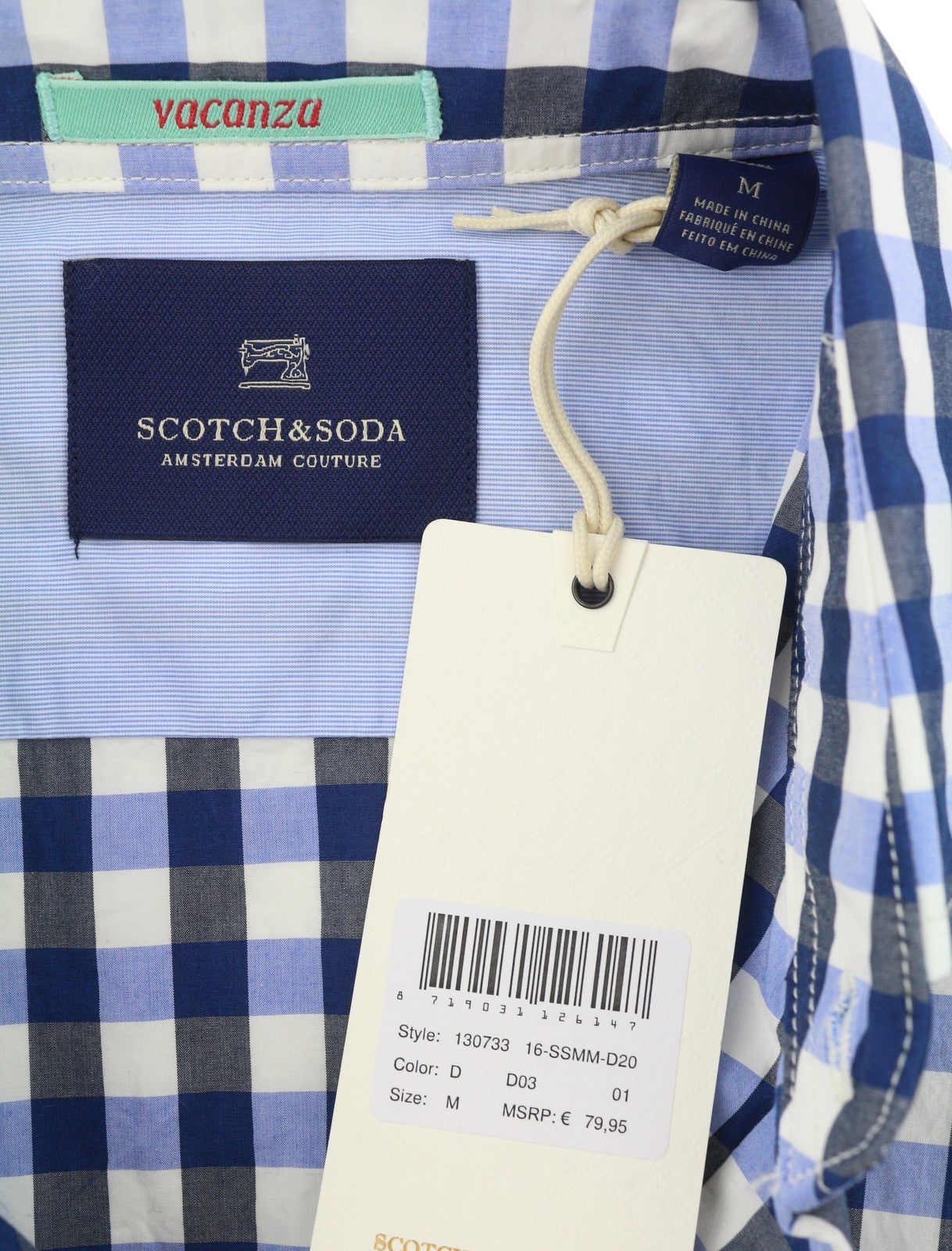 Scotch & Soda Mænd Shirtblue Ternet Cutaway Neck Button-up Langærmet