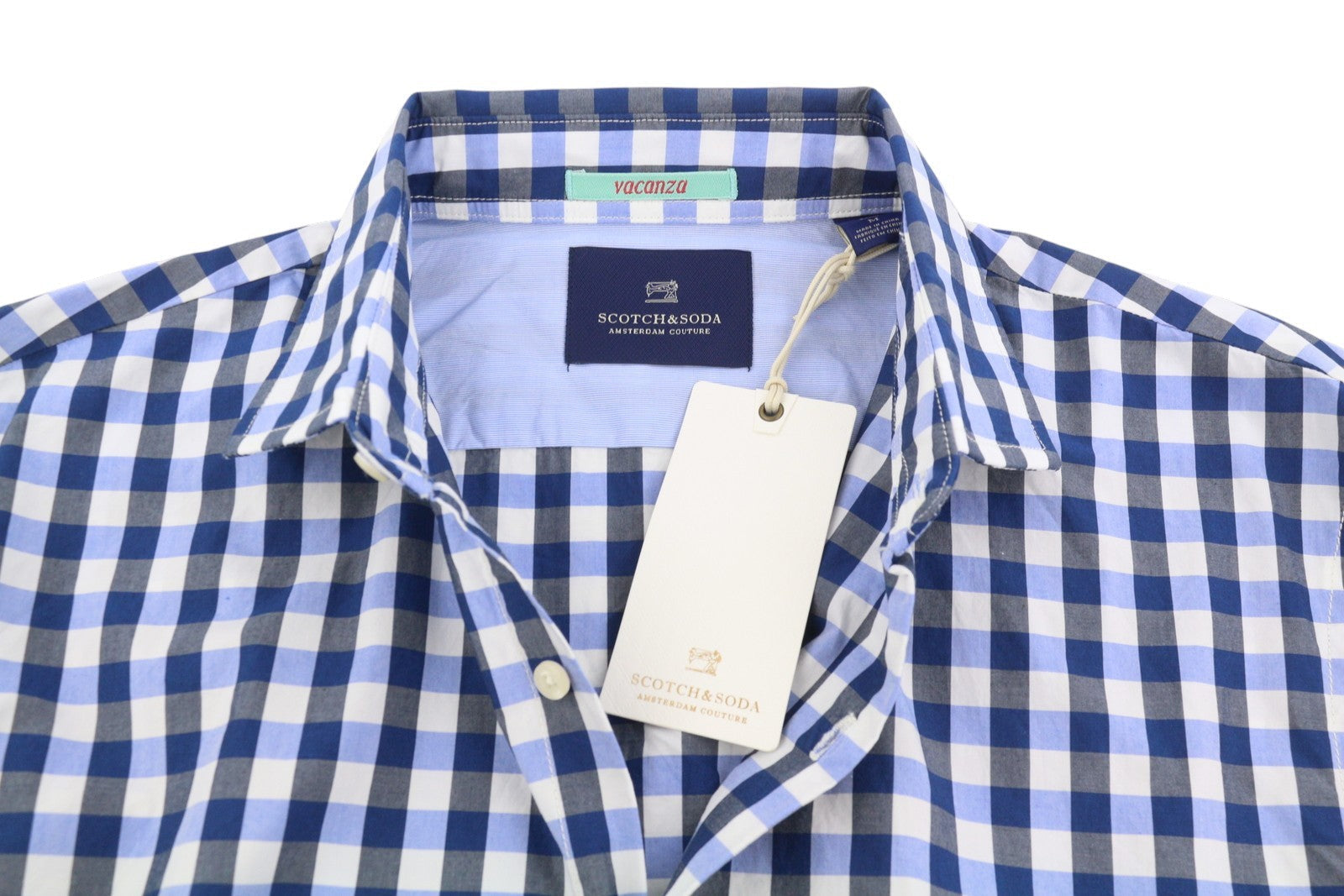 Scotch & Soda Mænd Shirtblue Ternet Cutaway Neck Button-up Langærmet