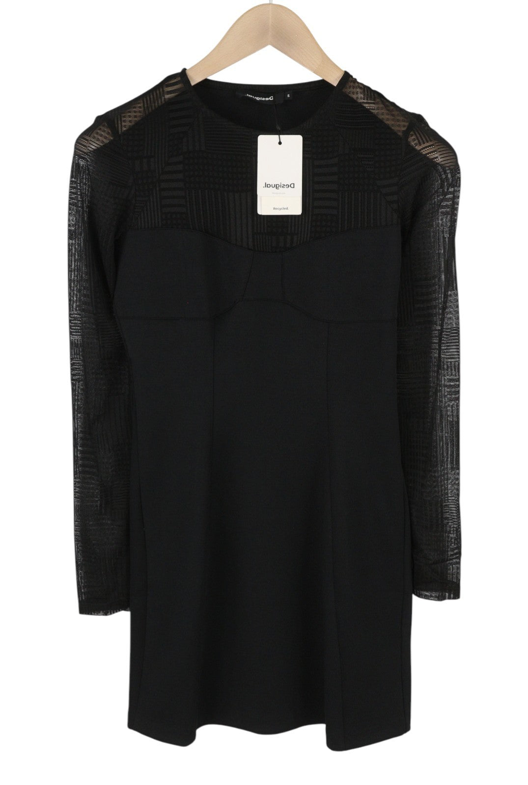 Desigual Night Abito da donna nero testurizzato velato a maniche lunghe mini