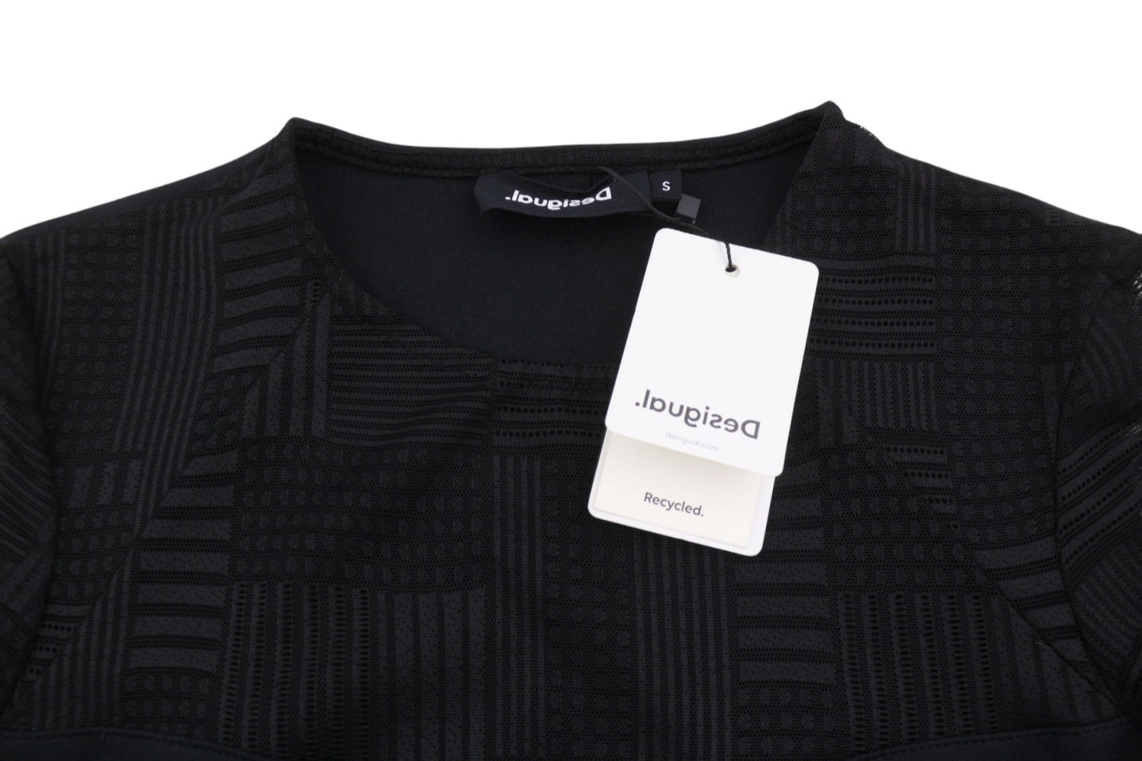 Desigual Night Abito da donna nero testurizzato velato a maniche lunghe mini