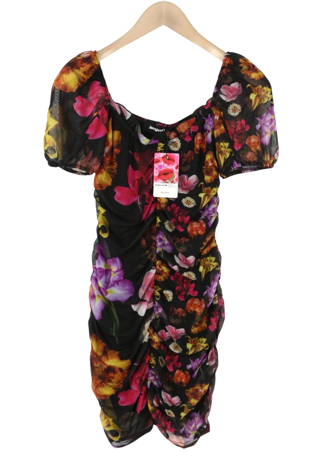 Desigual Sala Lacroix Women Dressblack Colourful Floral Print Short Sleeve
