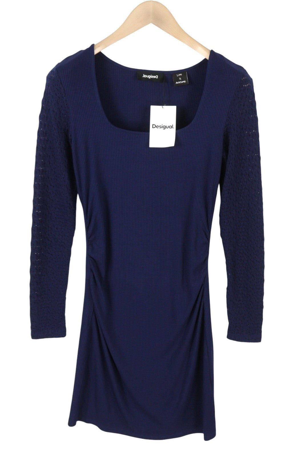 Desigual Praga Women Dressdark Blue Round Neck Long Sleeve Fitted Mini