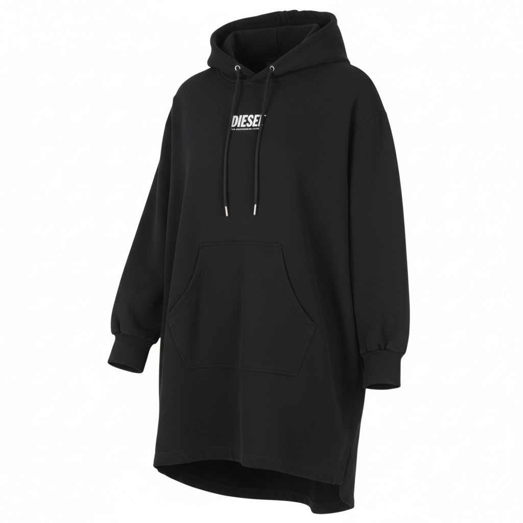 Diesel D-ilse-small Logo Women Dressblack Hoodie Kangaroo Oversized Rrp160