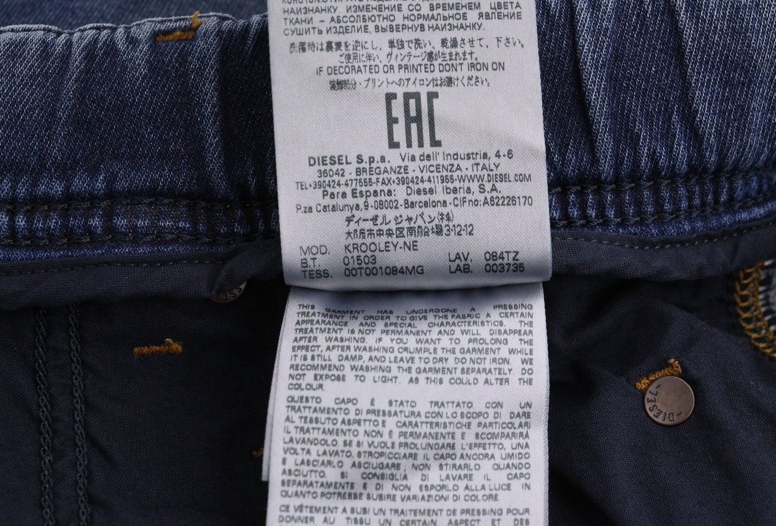 Diesel Krooley-ne 084tz Men Jeansblue Whiskers Faded Distress Slim Jogg