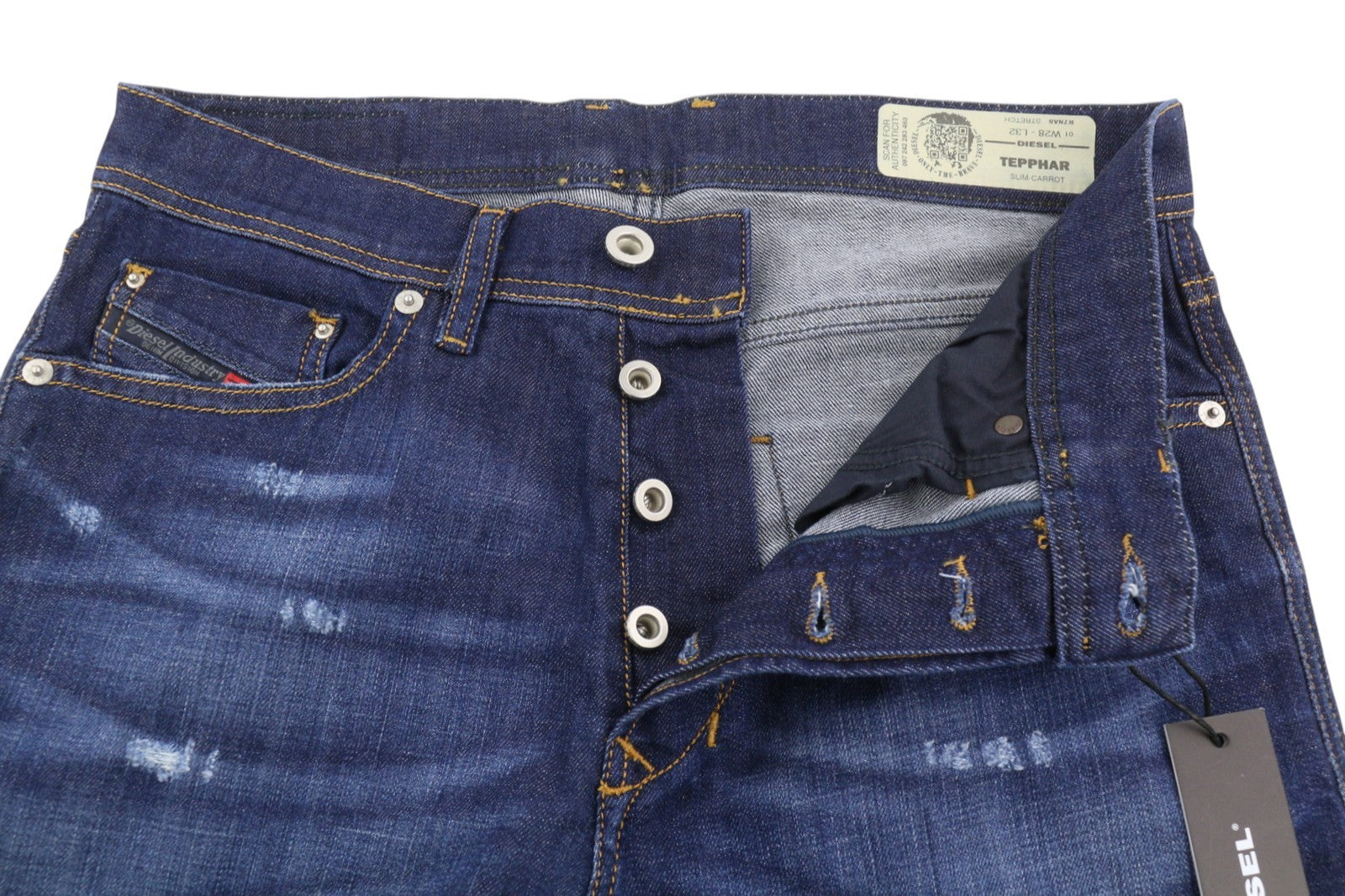 Diesel Tepphar R7na8 Men Jeansblue Faded Distress Slim Carrot Stretch