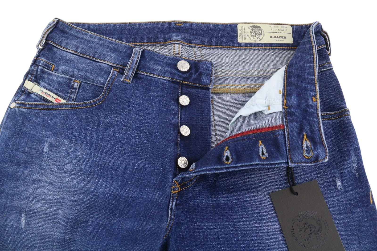 Diesel D-bazer 083az Heren Jeansblauw Faded Distress Tapered Stretch