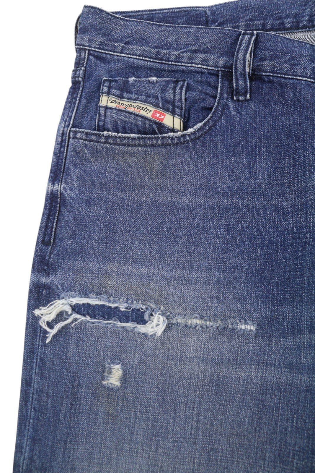 Diesel Mharky 080ah Men Jeansblue Whiskers Faded Distress Cropped
