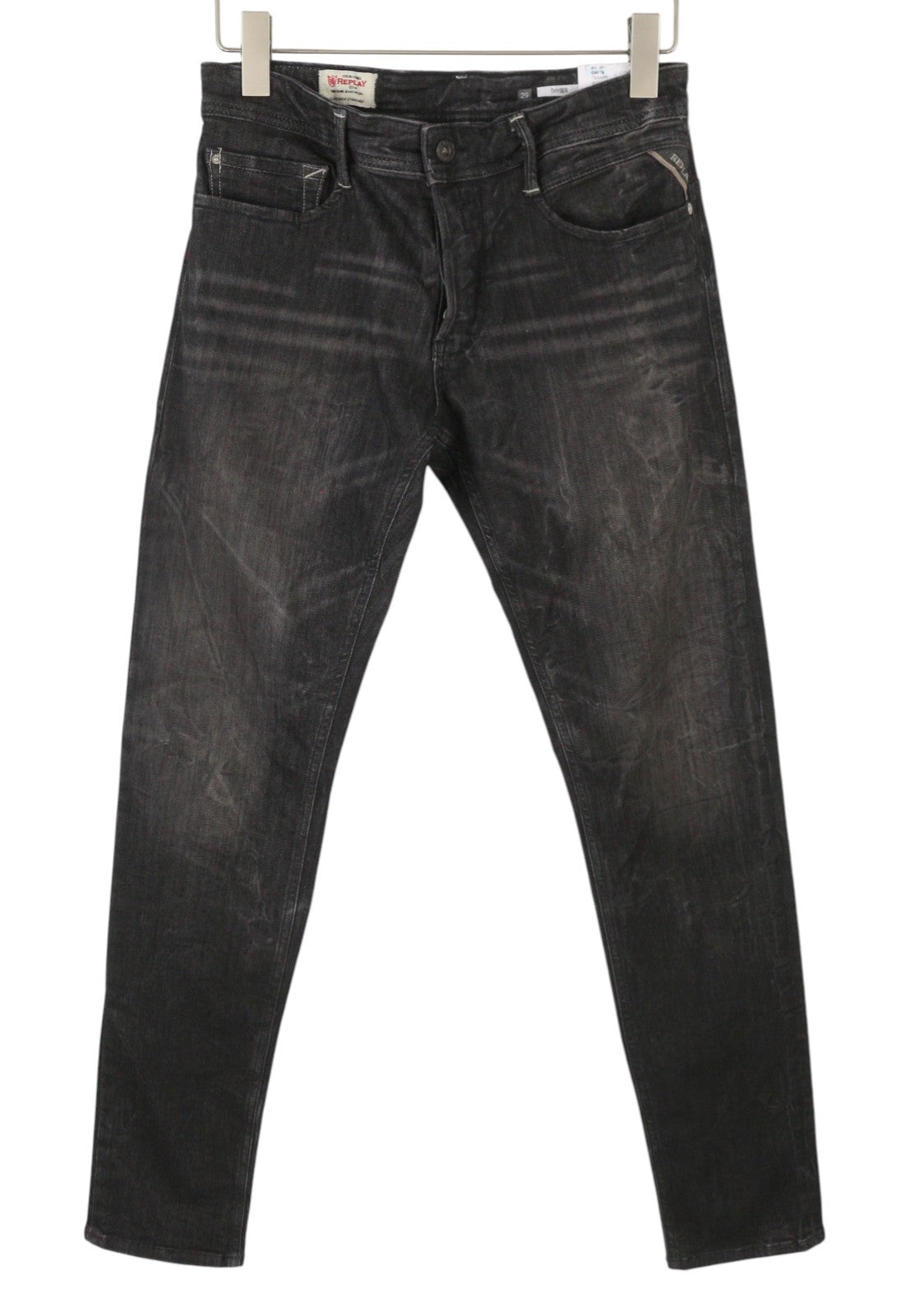 Replay Thyber Men Jeansblack Whiskers Faded Stretch Slim Fit Denim