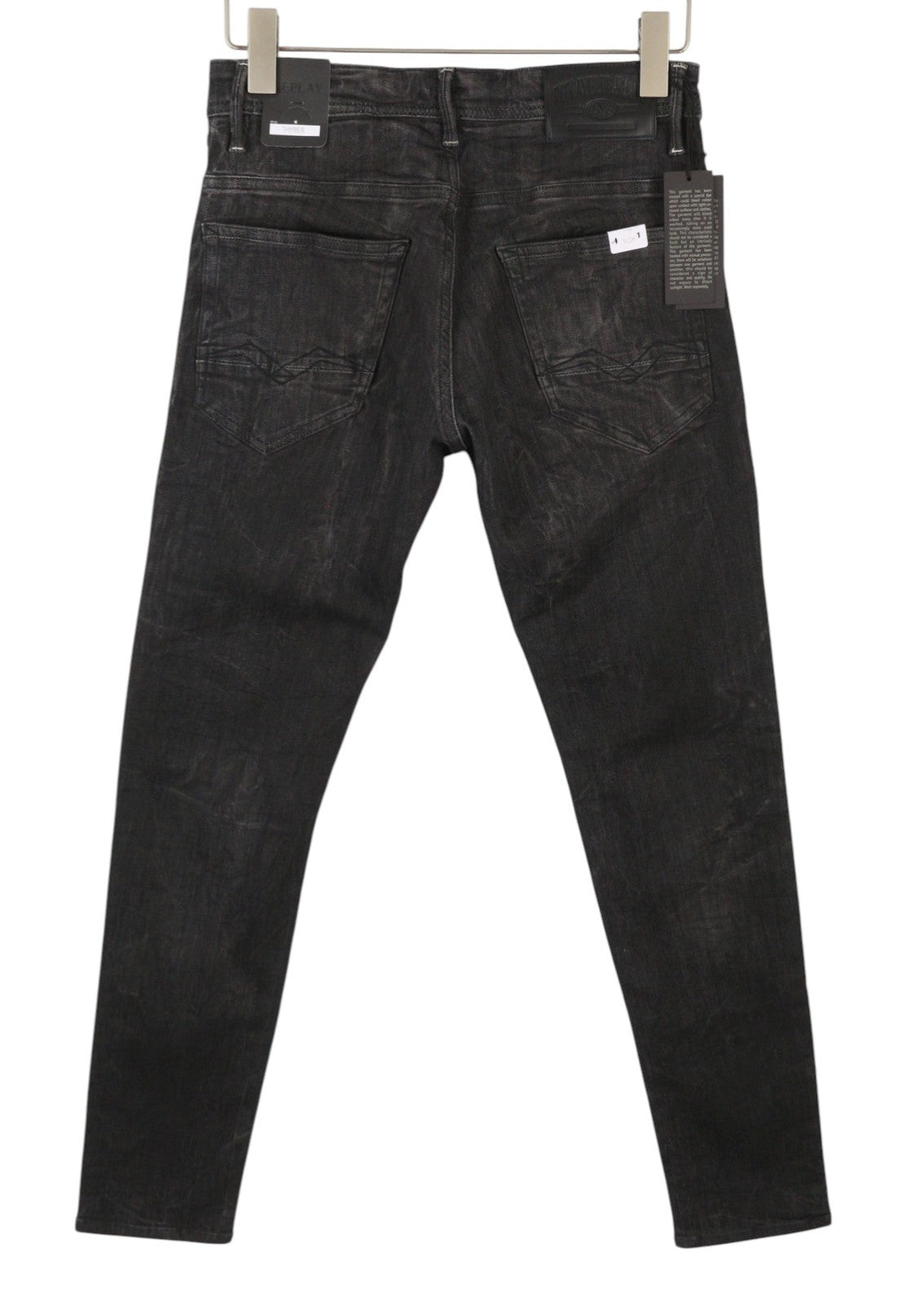 Replay Thyber Men Jeansblack Whiskers Faded Stretch Slim Fit Denim