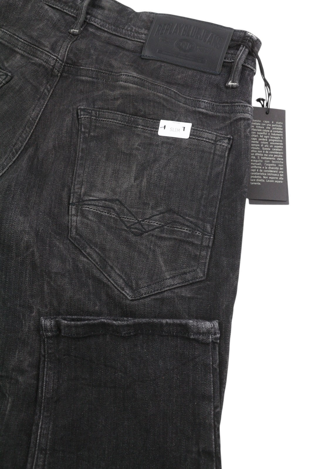 Replay Thyber Men Jeansblack Whiskers Faded Stretch Slim Fit Denim