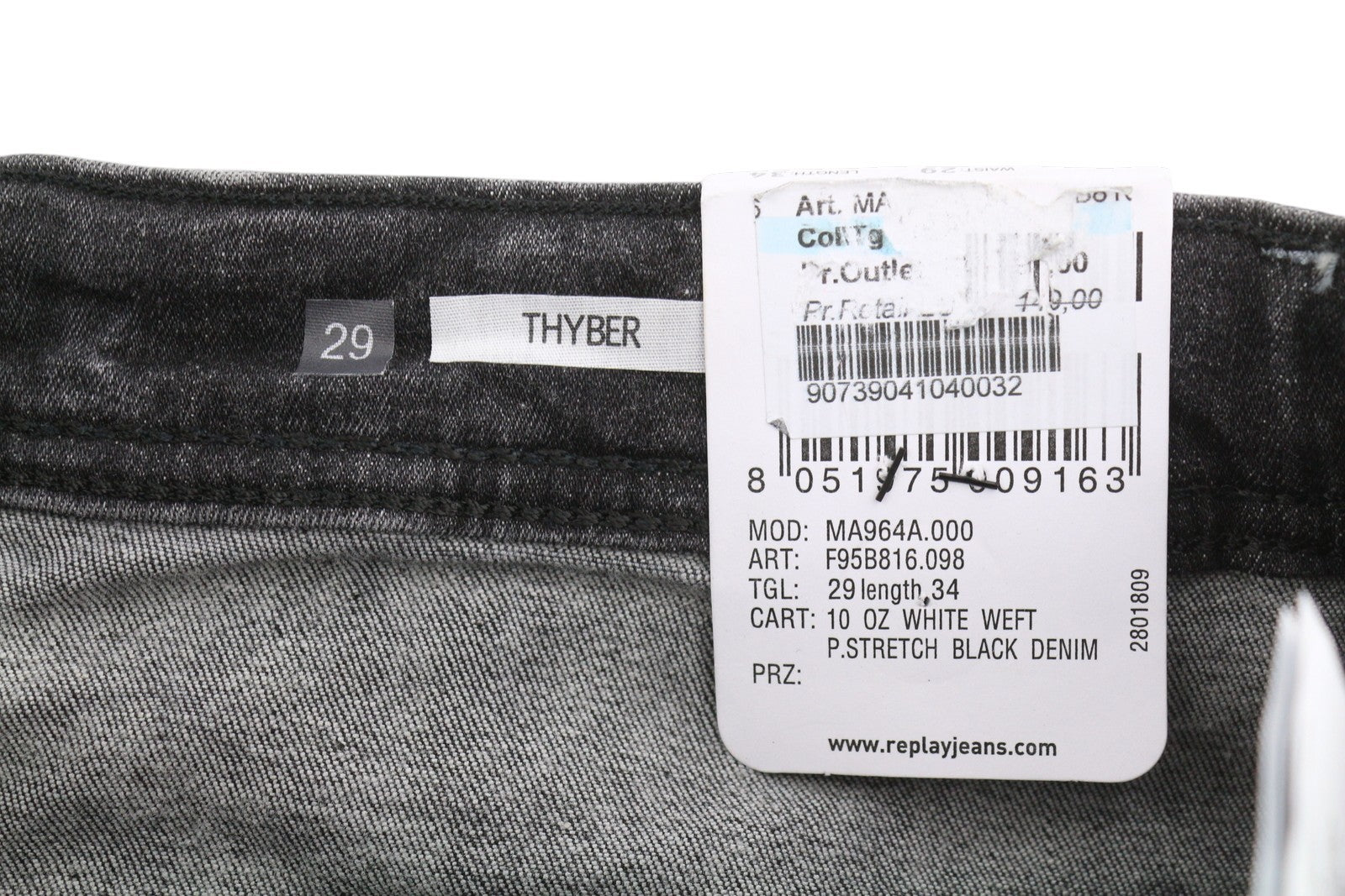 Replay Thyber Men Jeansblack Whiskers Faded Stretch Slim Fit Denim