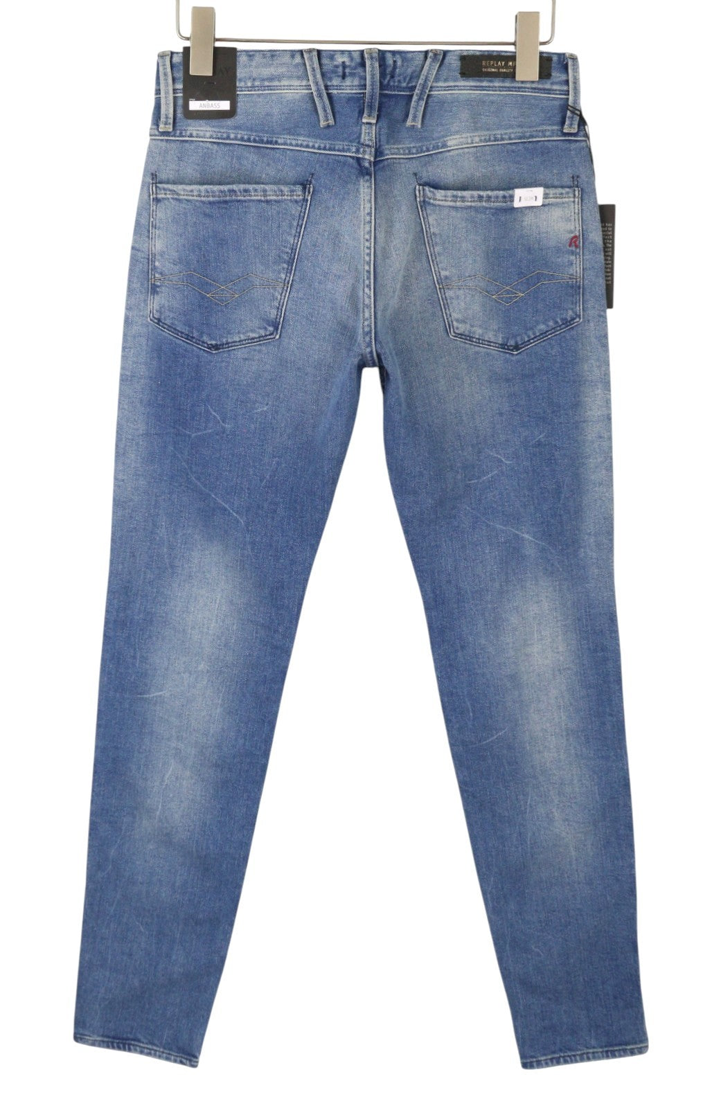 Replay Anbass Uomo Jeansblu Baffi sbiaditi Slim Fit Zip Fly Denim