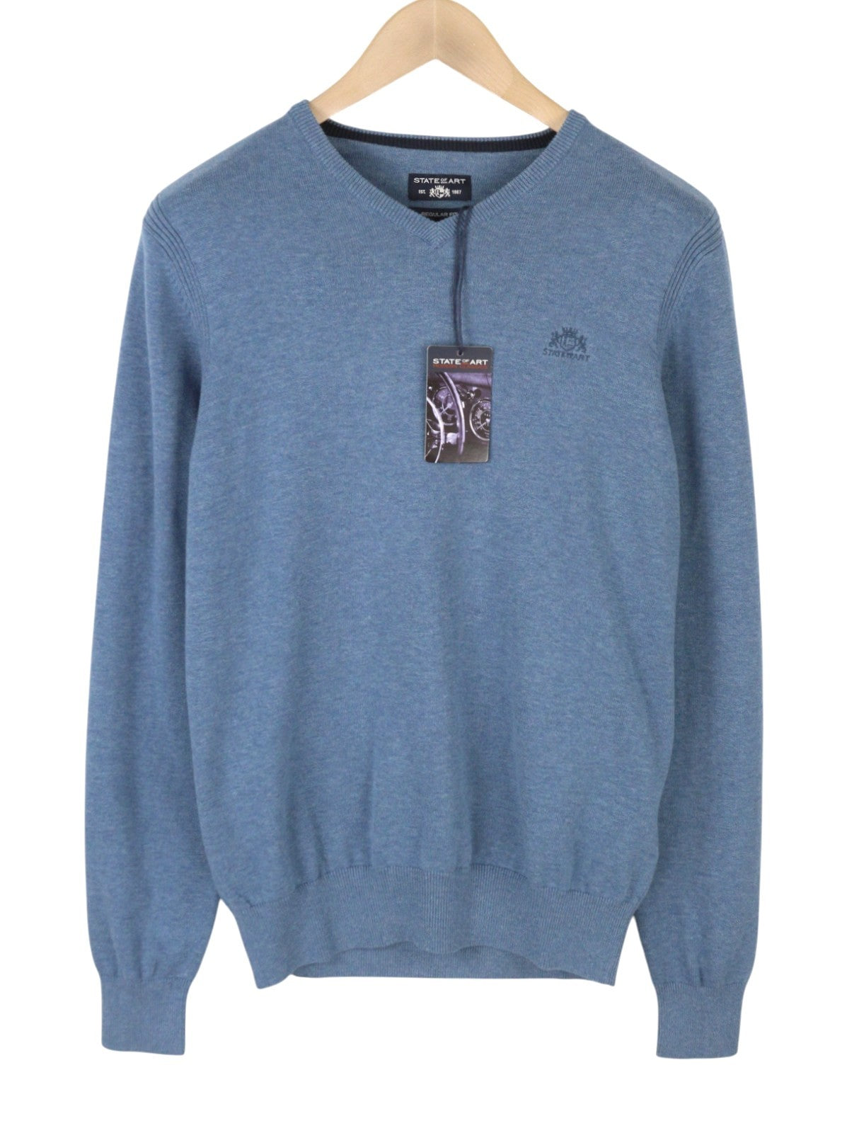 Maglione da uomo State Of Art blu melange in maglia di cotone con scollo a V