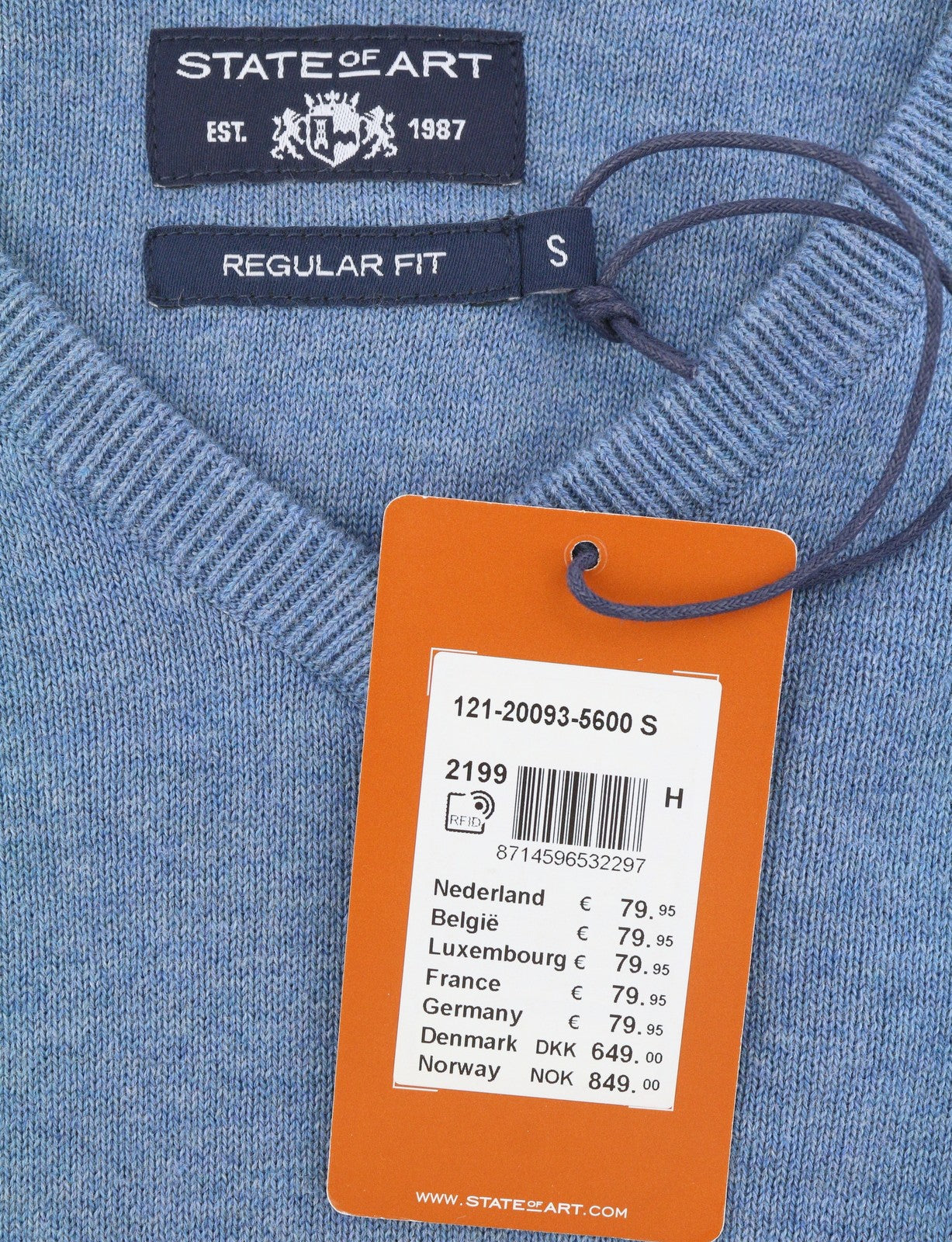 Maglione da uomo State Of Art blu melange in maglia di cotone con scollo a V