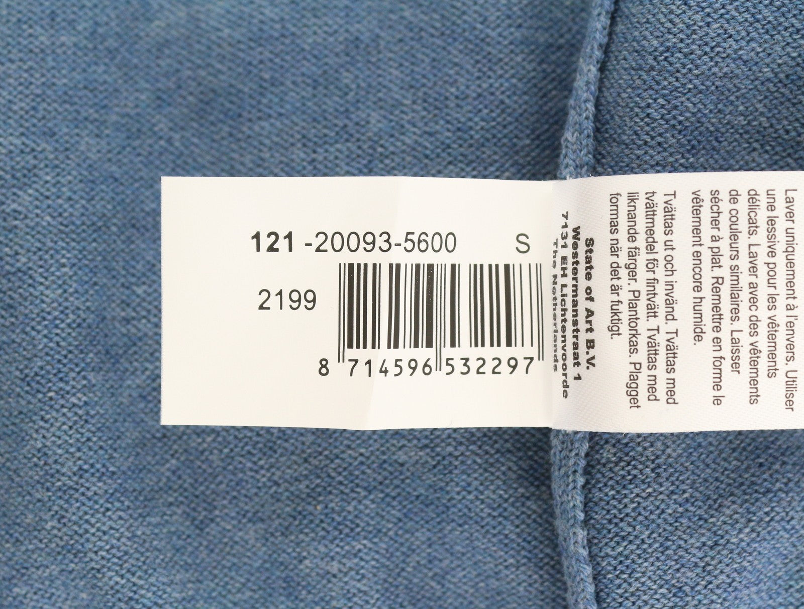 Maglione da uomo State Of Art blu melange in maglia di cotone con scollo a V