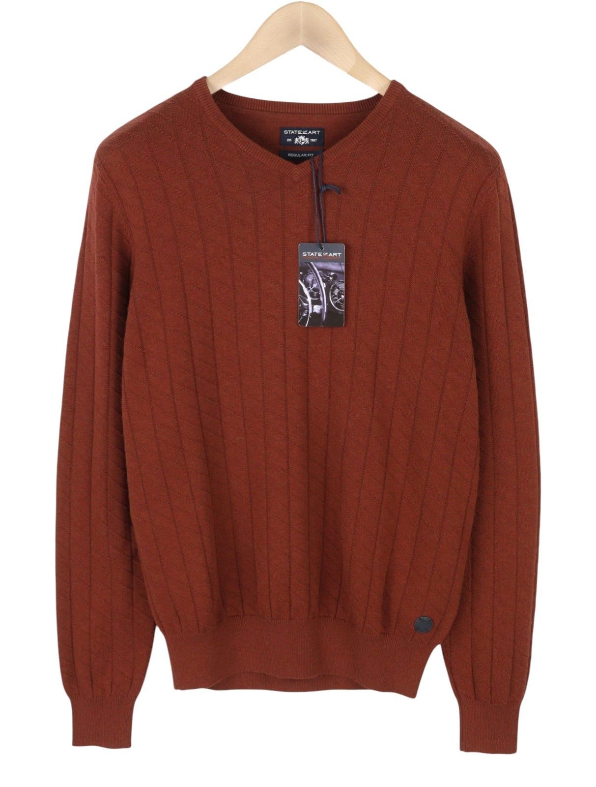 State Of Art Men Jumperbrown Tight-knit V-neck Cotton Pull On
