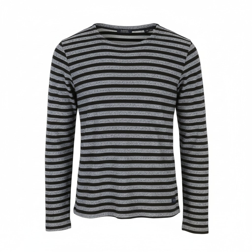 Scotch & Soda Men Sweatshirtblack Striped Crew Neck Long Sleeve Pull On